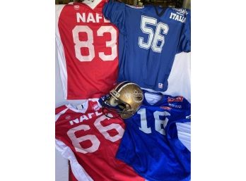 Group Of USA Semi Pro Football Jerseys And Helmet