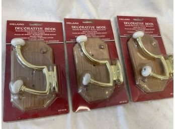 Three New Decorative Coat / Wall Hooks New In Package