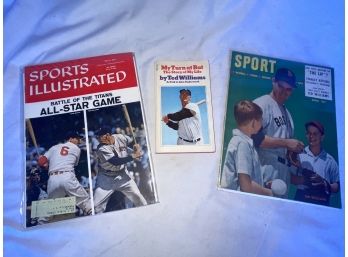 Three Antique Vintage TED WILLIAMS Boston Red Sox Cover Sports Magazines From 50's/60's