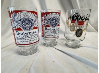 Three Collectible Vintage Oversized Beer Glasses Budweiser & Coors