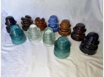 Cool Collection Of 11 Glass & Ceramic Antique Insulators