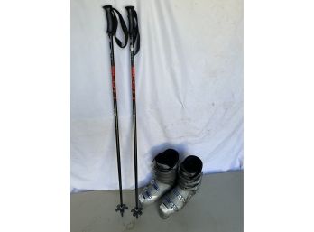 Pair Of Dalbello VT Vantage Size Mens 11 Ski Boots And 48' Ski Poles