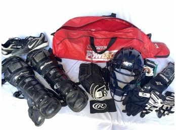 Baseball Equipment Package With Bats, Bag, Shin Guards, Catcher Helmet, Glove, Cleats