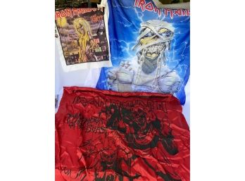 Three Rare Iron Maiden Rock N Roll Tapestries From The Eighties With Buttons