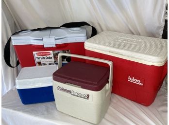 Four Piece Cooler Lot Small To Large With Nice Shoulder Strap Model