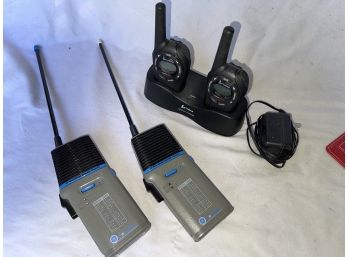 Two Sets Of Handheld Walkie Talkies With Bases By General Electric & Cobra