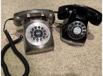 Pair Of Classic Retro Land Line Rotary Push Button Style Phones