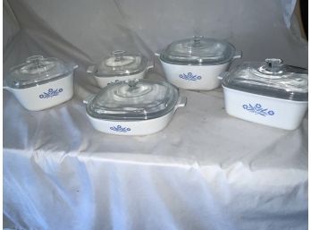 5 Pieces Of Vintage Blue Cornflower Casserole/Cookware