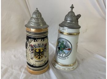 Pair Of Unique 9-10' Tall Beer Steins - One From West Germany