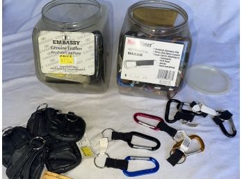 Approx. 16 NEW Small Leather Coin Pouch Keychains Plus Over 100 Carabiner Keychains