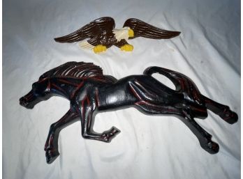 Two Antique Molded Lead Decorative Pieces - Eagle & Horse