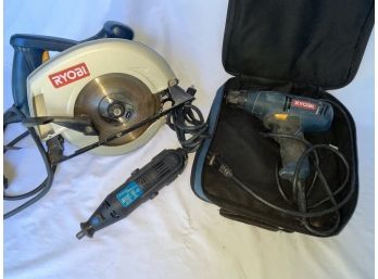 Group Of Three Ryobi Power Tools Skil Saw, Drill & Dremel Type Tool