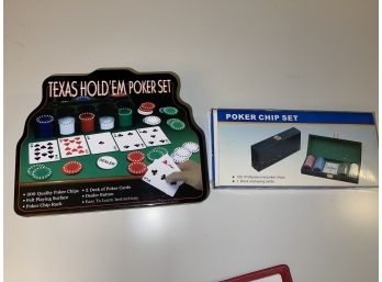 Two Sets Of Card Gaming Chips And Cards With Texas Hold Em New In Boxes