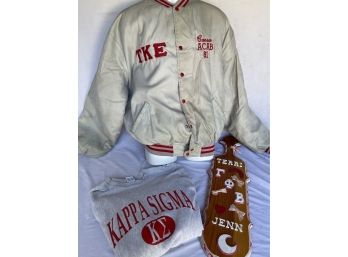 Three Pieces Of Vintage College Fraternity/Sorority Items Paddle Jacket Sweatshirt