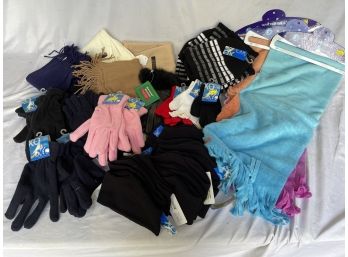 HUGE 45pc. Lot Of Brand New Winter Accessories With Gloves, Hats, Headbands, Scarves