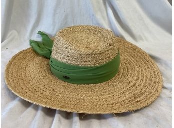 Ladies Scala Collezione Tan Brim Straw Hat Green Wrap New With Tags