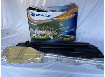 NEW Sevylor Fish Hunter 4 Person Inflatable Fishing Boat With 2 Sets Of Oars