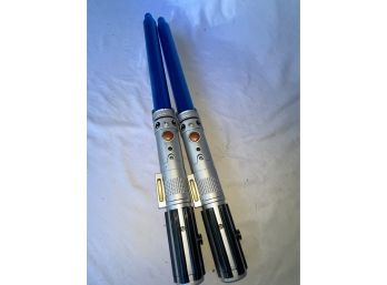 Pair Of Vintage Star Wars Blue Electronic Telescoping Light Sabers With Lights/Sounds Working!