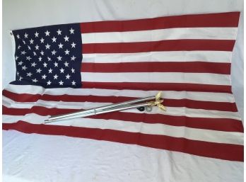 Classic 5' X 3' American Flag And Pole With Brass Eagle Top New Unused