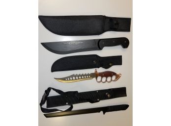 Three Utility / Hunting Knives New In Boxes 13' - 18' Each With Cases