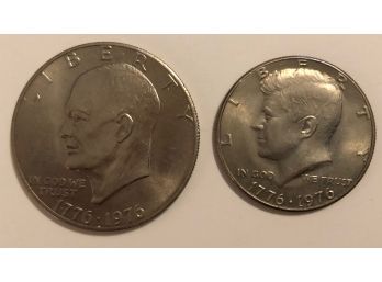 1776-1976 Bicentennial Half Dollar And Dollar Coins