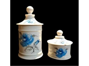 JI White Porcelain Blue Floral Canister Set