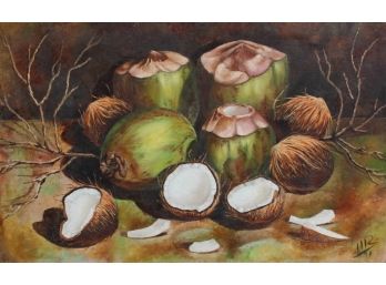 Signed Still Life Multimedia 'Coconuts' Painting
