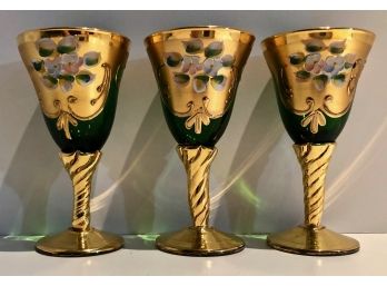 Antique Hand Painted Green Gold Filagree Glasses