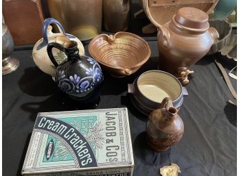 CONTINENTAL POTTERY, INCLUDES FRENCH, GERMAN, PORTUGUESE, AND AN ADVERTISING BOX