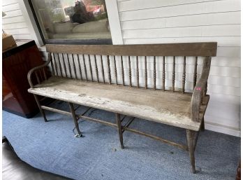 AN ANTIQUE PINE DEACONS BENCH