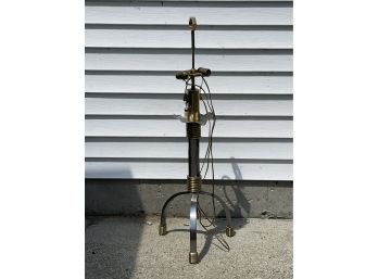 VERY COOL HAND HAMMERED STAINLESS STEEL AND BRASS MIDCENTURY MODERN TABLE LAMP, POSSIBLY CARL SPRINGER