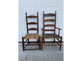 A SHAKER ARMCHAIR AND SIDE CHAIR