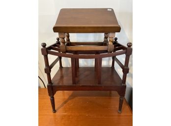 ANTIQUE OAK BOOKSTAND AND A MAHOGANY MAGAZINE RACK