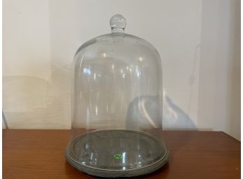 ANTIQUE GLASS BELL JAR ON STAND