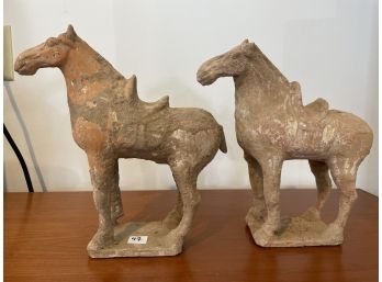 PAIR OF EARLY CHINESE REDWARE POTTERY HORSES