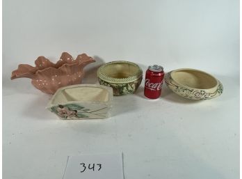 FOUR PIECES ART POTTERY, TWO WELLER, ONE MCCOY, ONE LENNOX