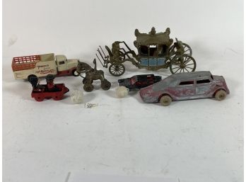 ANTIQUE BRONZE VICTORIAN CARRIAGE AND MISC. TOYS