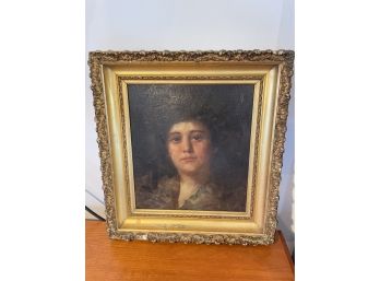 AN ORIGINAL HUGO BREUL PORTRAIT PAINTING IN GILT FRAME