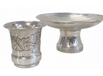 Vintage Sterling Silver Kiddush Cup & Pedestal Overflow Tray 3.75ozt