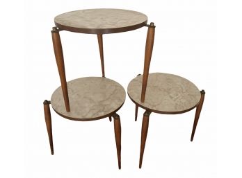 Trio Of MCM Stacking Tables With Faux Marble Top