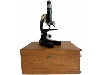 Vintage Milben Microscope Set In Wooden Case