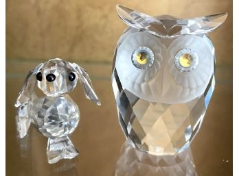 Miniature Swarovski Crystal Owl And Dog