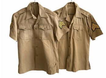 Pair Of Post WW2 Circa 1950s Sergeant's US Army Khaki Field Shirts