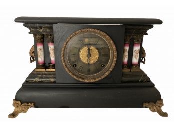 Antique  Wood Mantle Clock With Angels