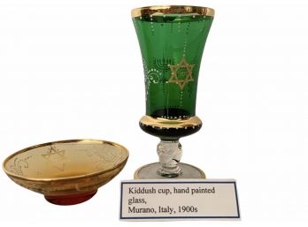Antique 1900s Murano Glass Kiddush Cup - Green
