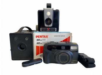 Group Of Vintage Cameras And Accessories Including Pentax, Brownie And More