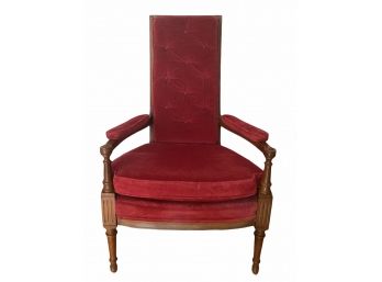 Mid Century Red Velvet High Back Chair