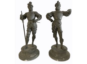 Pair Of Antique Cast Metal English Beefeater Statues - 1.5 Feet Tall