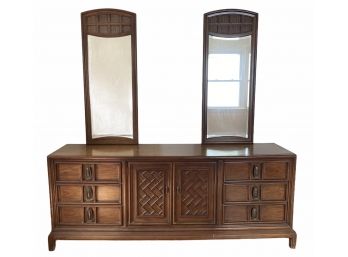 Vintage MCM Triple Dresser With Double Mirrors