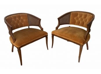 Pair Of Tawny Orange Mid Century Chairs With Cane Sides